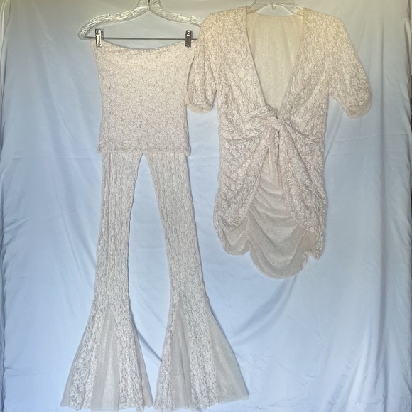 Free People X We Are HAH All Tied Up Set S Pink Lace Multiway Flared Boho Whimsy - Picture 3 of 11